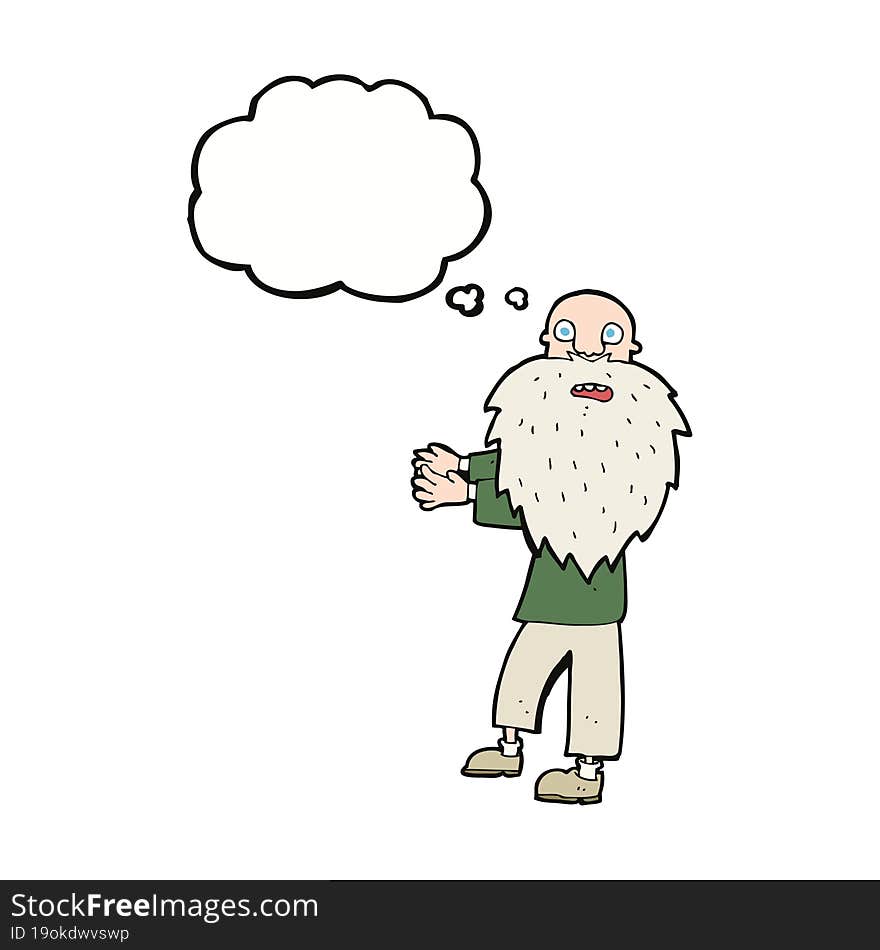 cartoon bearded old man with thought bubble