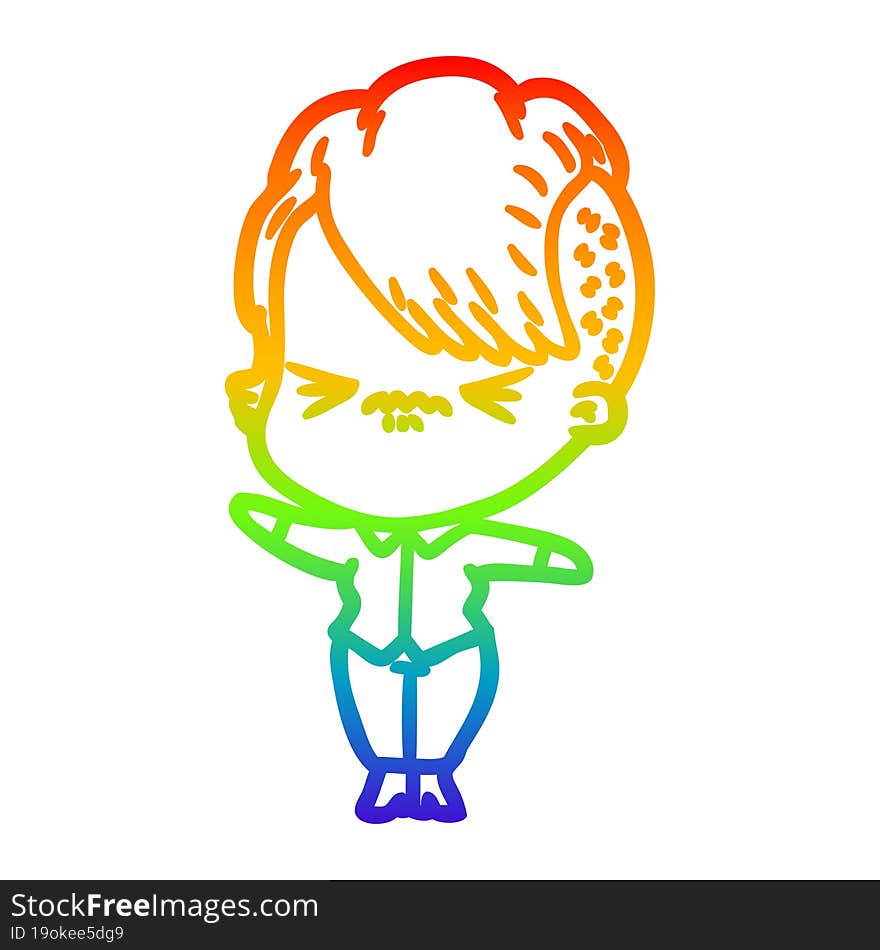 rainbow gradient line drawing cartoon annoyed hipster girl