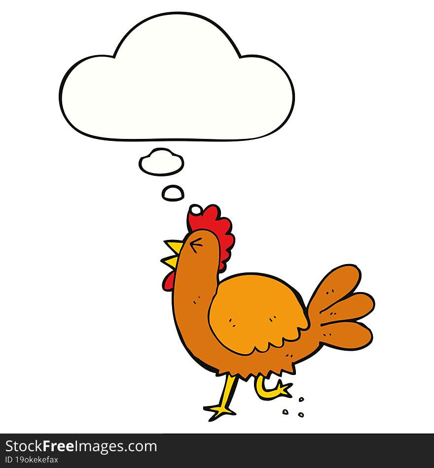 cartoon rooster and thought bubble