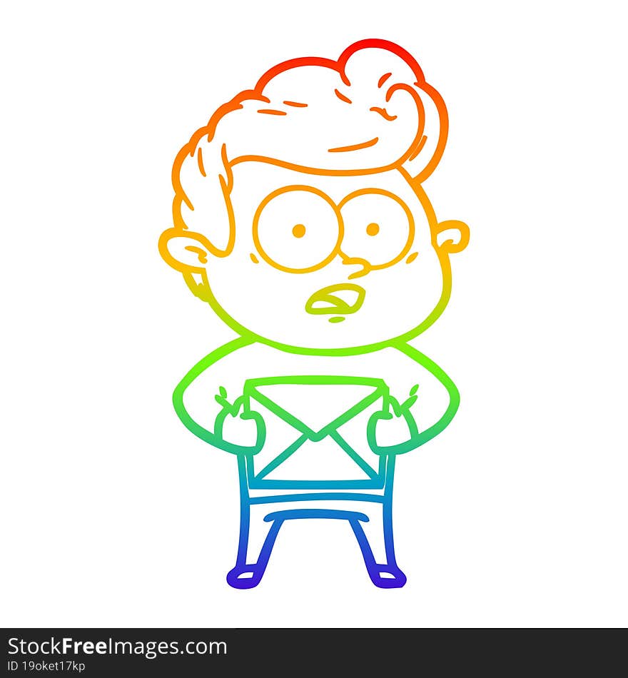 Rainbow Gradient Line Drawing Cartoon Staring Man