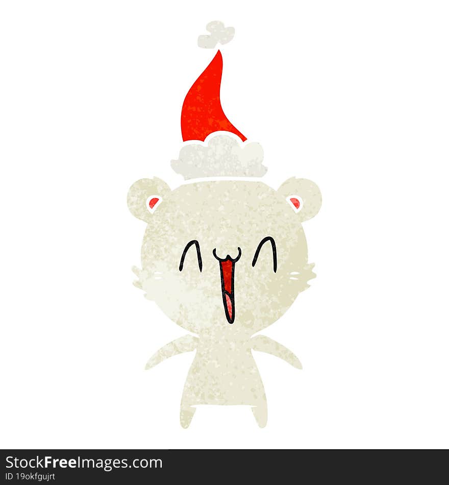 happy polar bear retro cartoon of a wearing santa hat