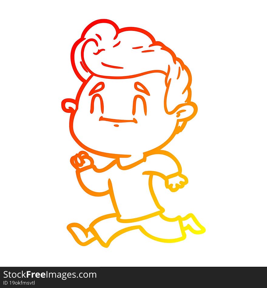 warm gradient line drawing of a happy cartoon man exercising