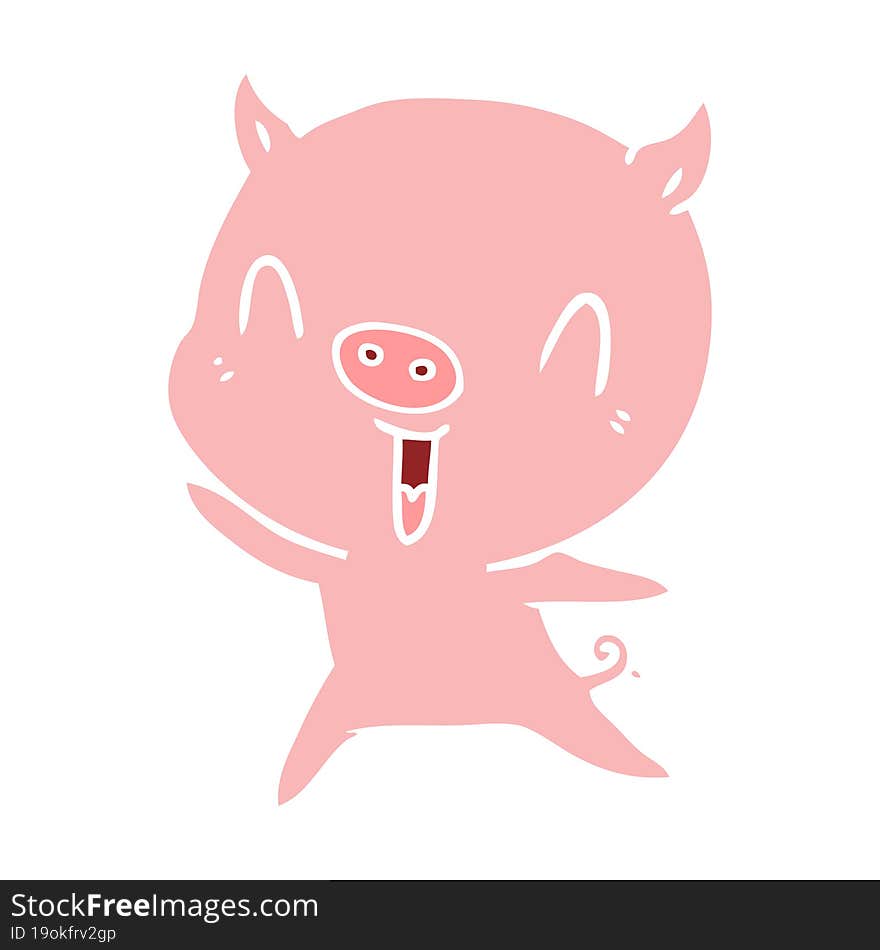 happy flat color style cartoon pig