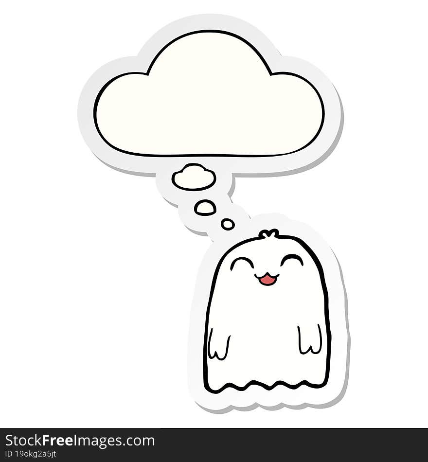 cartoon ghost with thought bubble as a printed sticker