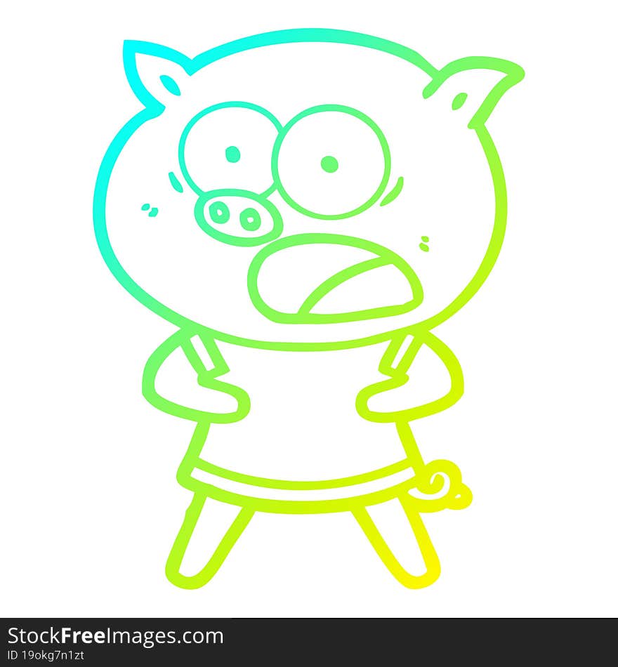 cold gradient line drawing of a cartoon pig shouting