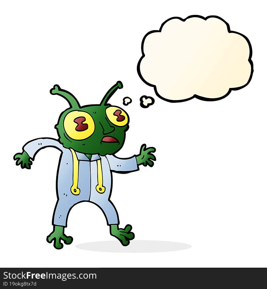 cartoon alien spaceman with thought bubble