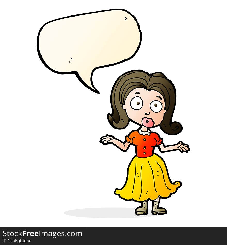 cartoon confused girl with speech bubble