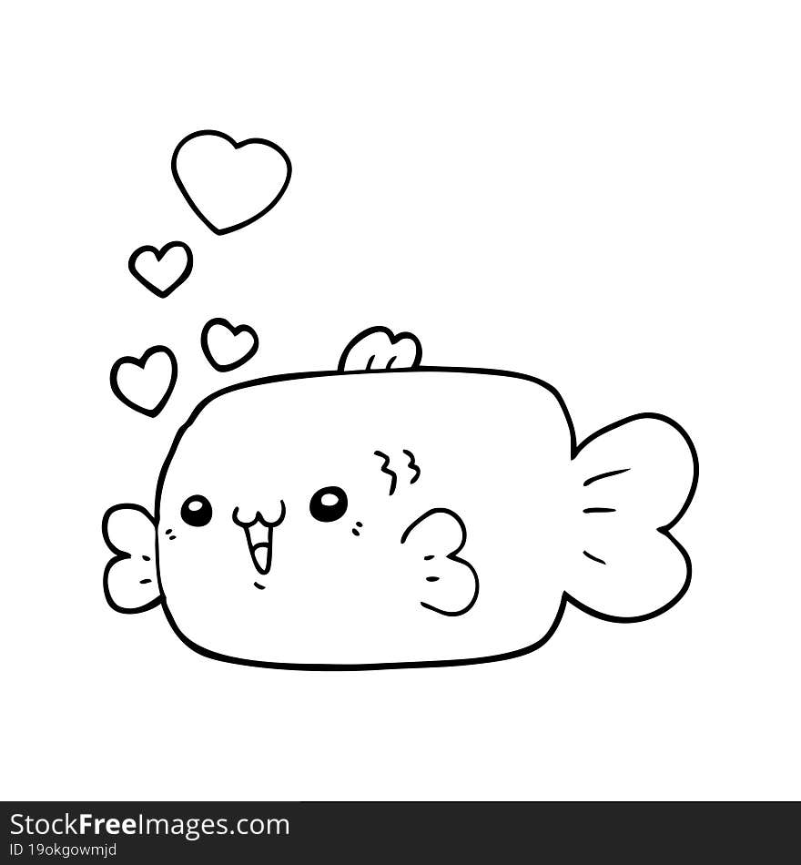 Cute Cartoon Fish With Love Hearts