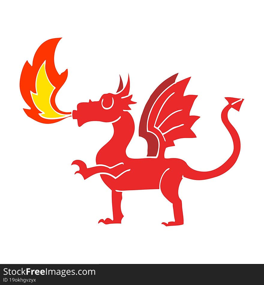 Flat Color Illustration Cartoon Red Dragon