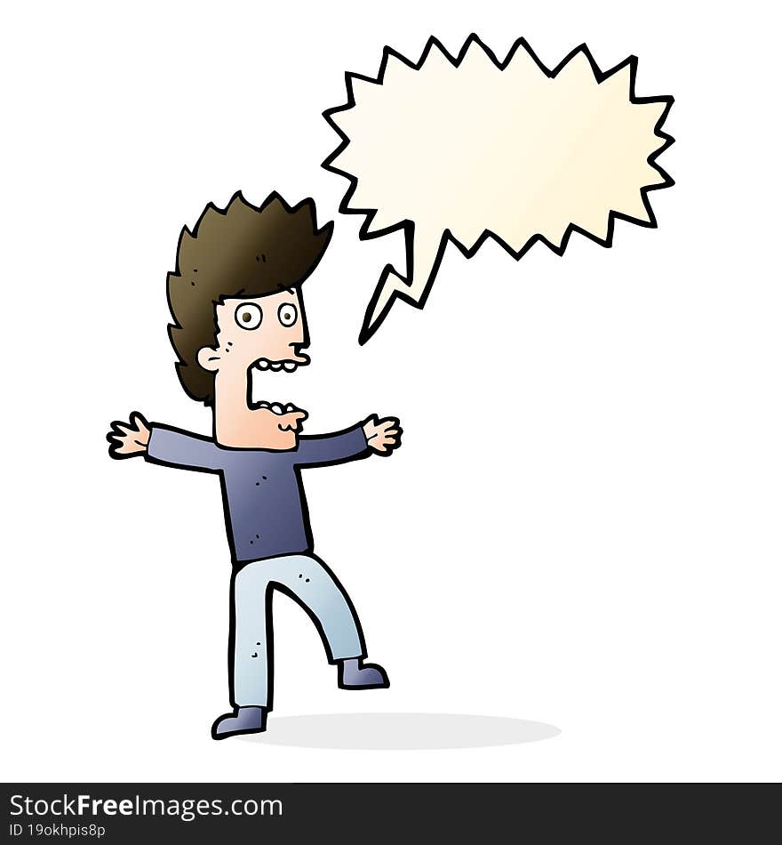 cartoon terrified man with speech bubble