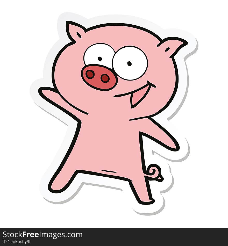 sticker of a cheerful dancing pig cartoon