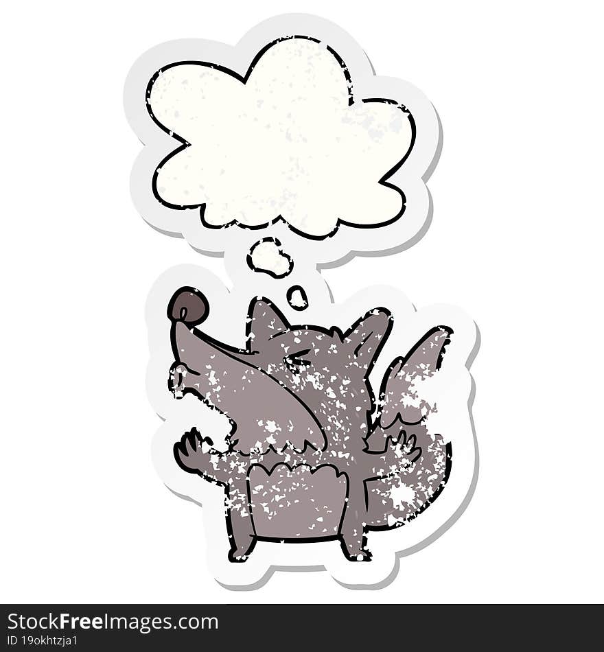 cartoon werewolf howling and thought bubble as a distressed worn sticker