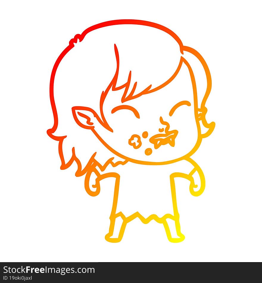 warm gradient line drawing cartoon vampire girl with blood on cheek