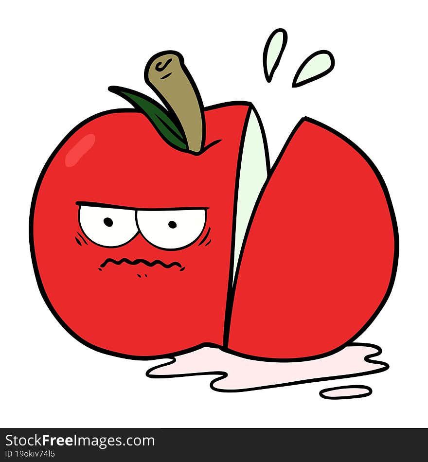 cartoon angry sliced apple. cartoon angry sliced apple