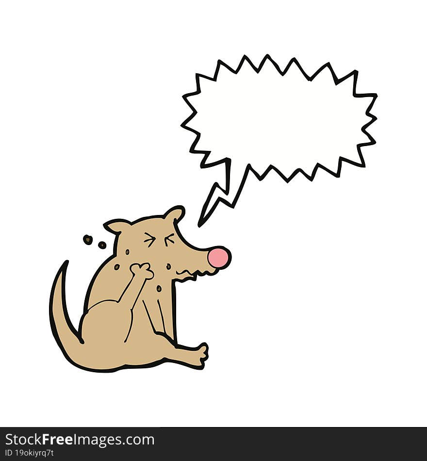 cartoon dog scratching with speech bubble