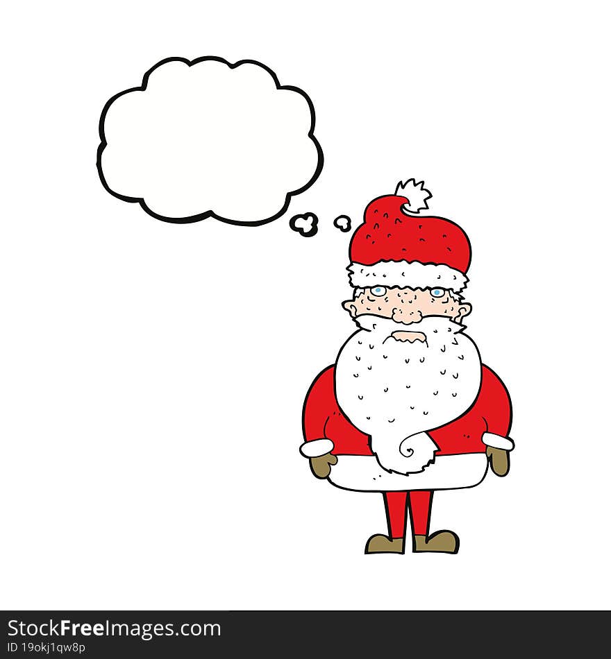 cartoon santa claus with thought bubble