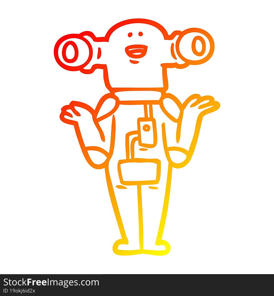 warm gradient line drawing friendly cartoon alien shrugging