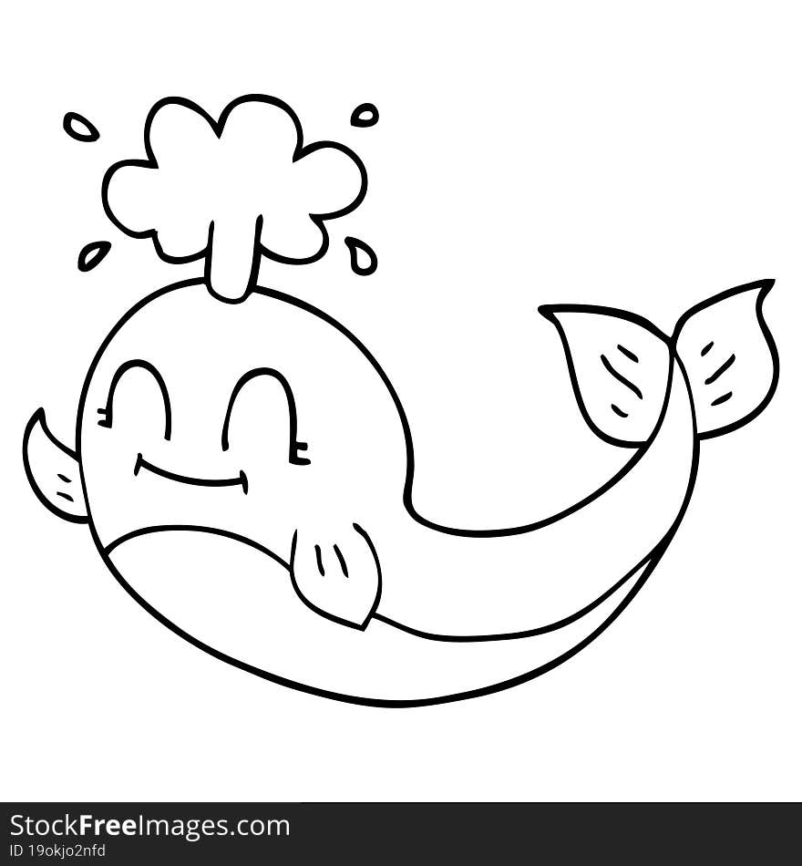 Line Drawing Cartoon Of A Happy Whale