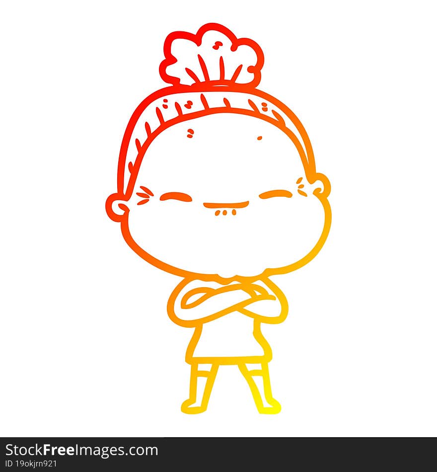 warm gradient line drawing cartoon peaceful old woman