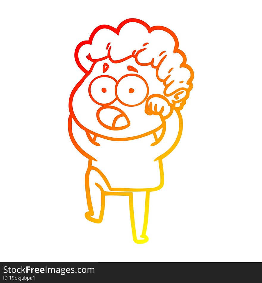 warm gradient line drawing cartoon man gasping in surprise