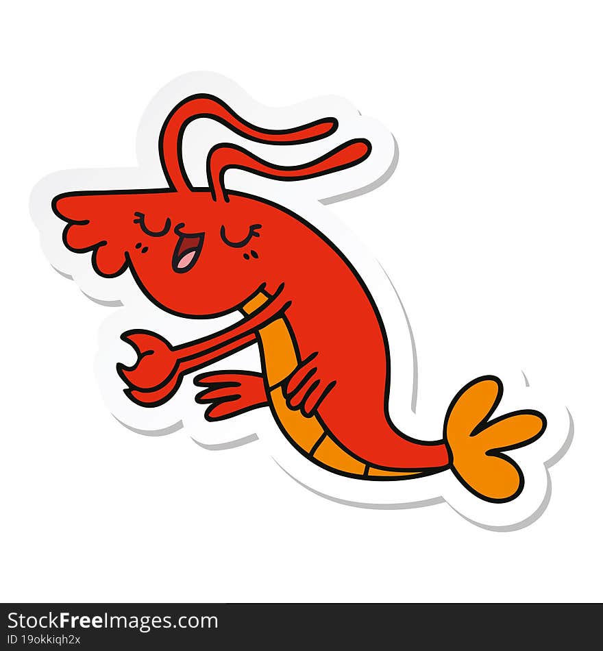 sticker of a quirky hand drawn cartoon happy shrimp