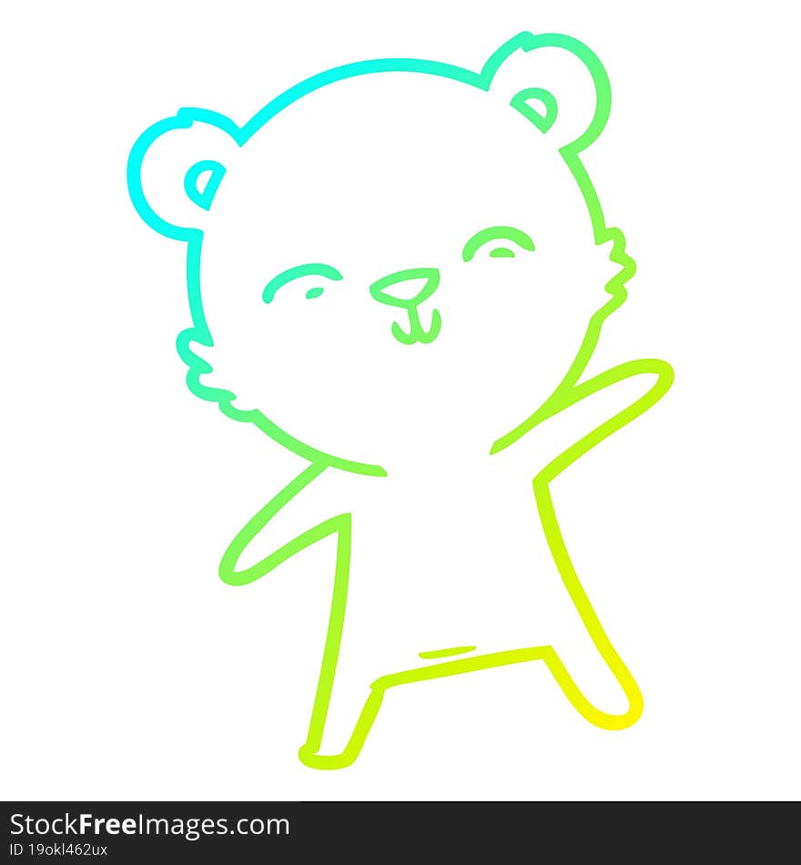 cold gradient line drawing happy cartoon polar bear pointing