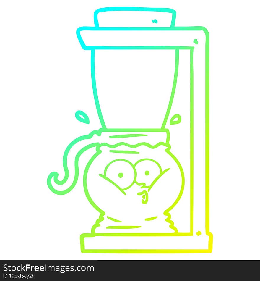 cold gradient line drawing of a cartoon filter coffee machine