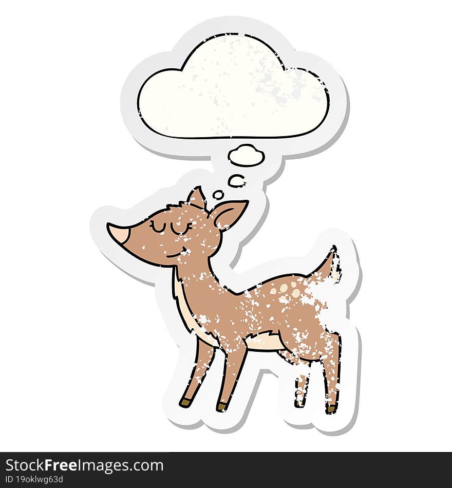 Cartoon Deer And Thought Bubble As A Distressed Worn Sticker