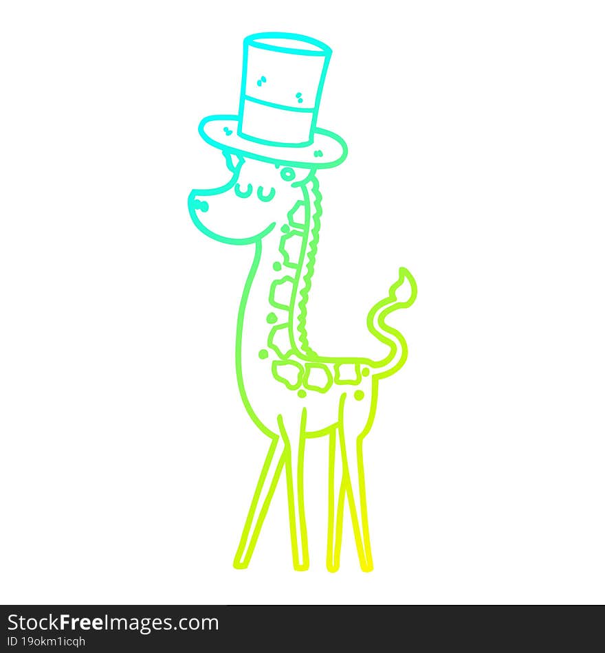 cold gradient line drawing cartoon giraffe in top hat