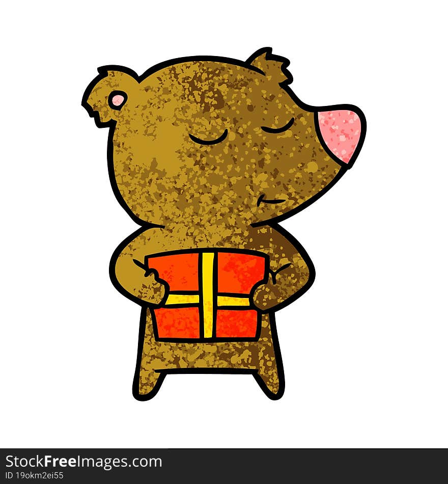 bear cartoon chraracter with present. bear cartoon chraracter with present