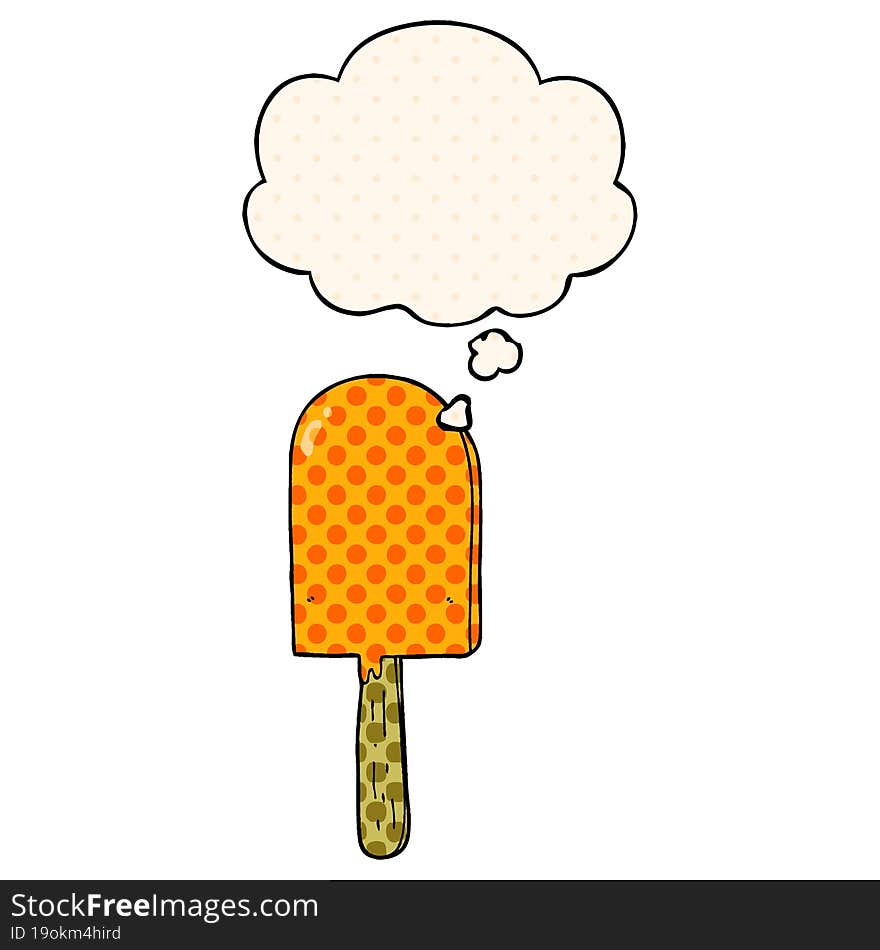 cartoon lollipop with thought bubble in comic book style