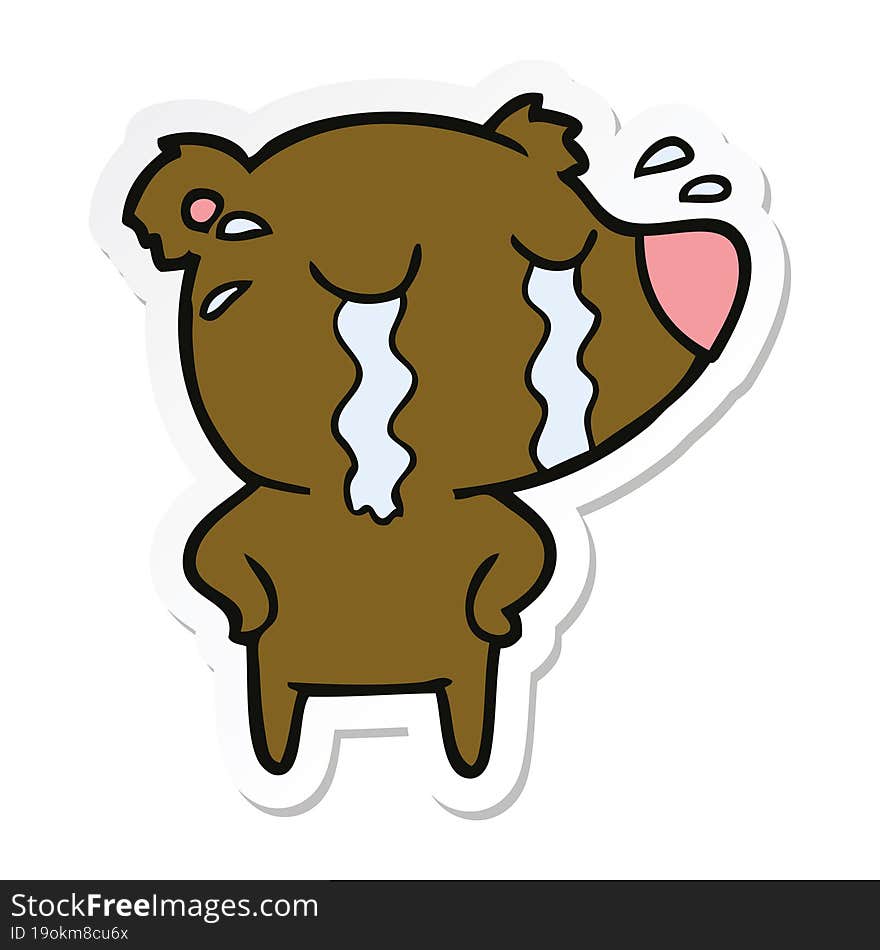 sticker of a cartoon crying polar bear