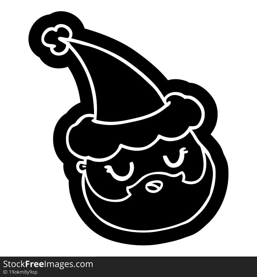 cartoon icon of a male face with beard wearing santa hat