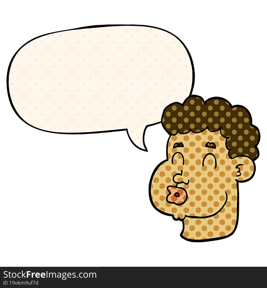 Cartoon Male Face And Speech Bubble In Comic Book Style