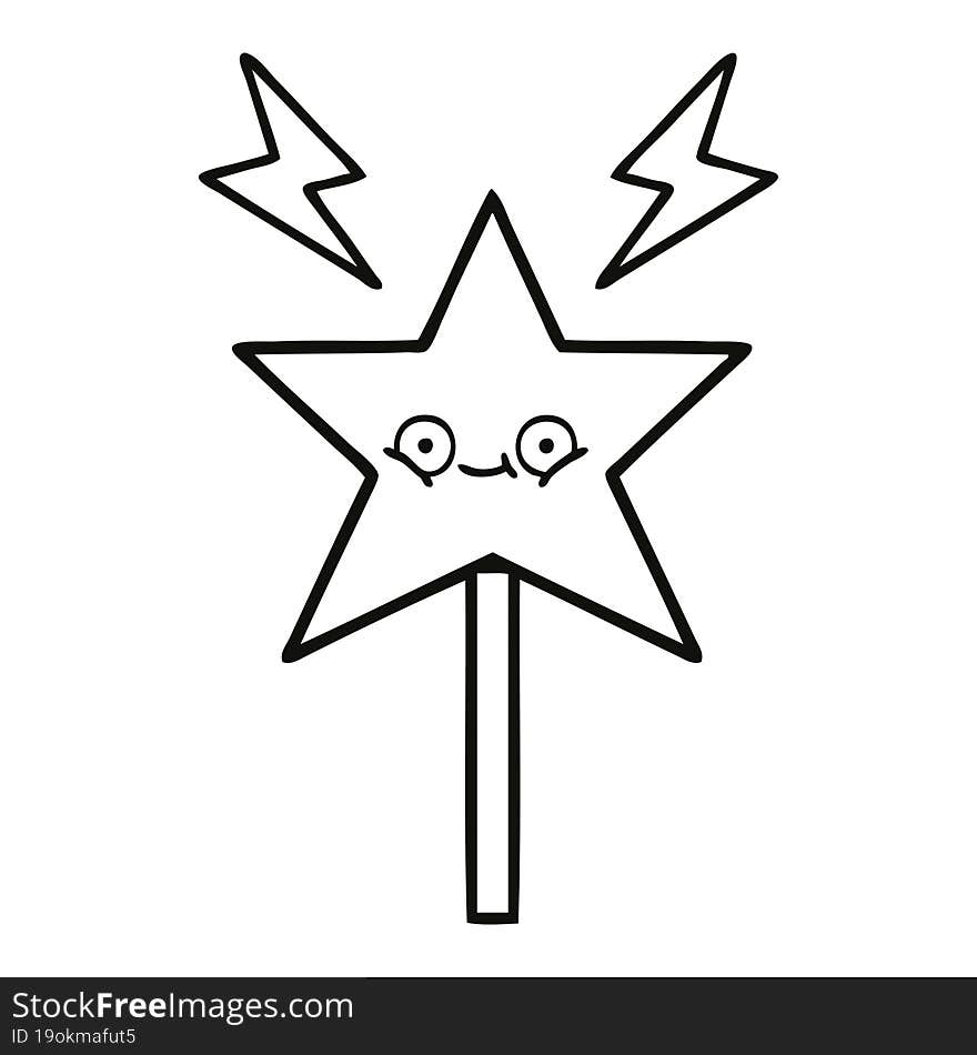 line drawing cartoon of a magic wand