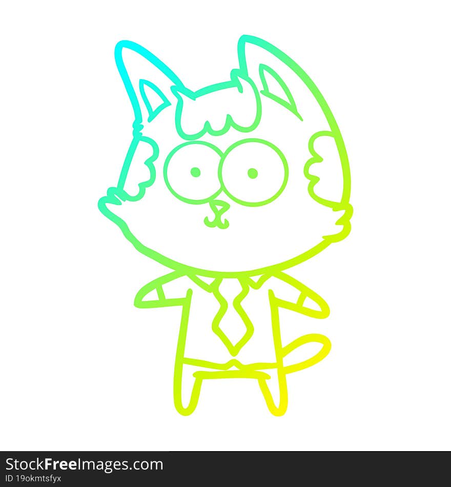 cold gradient line drawing happy cartoon cat office worker