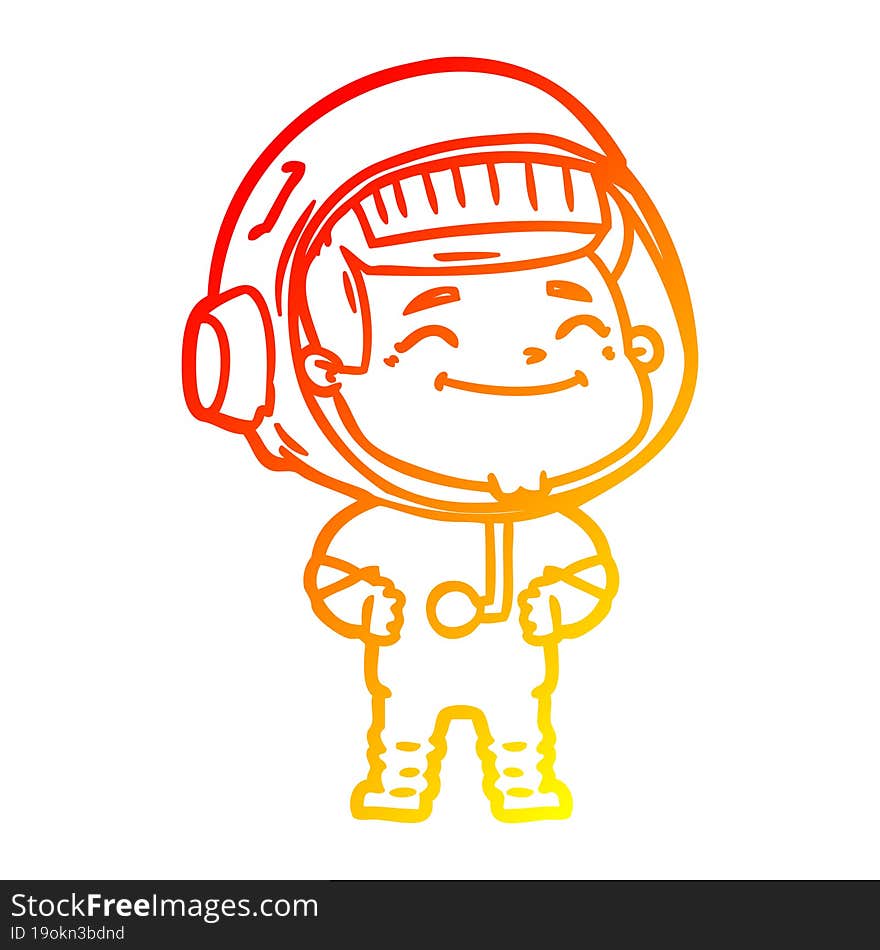 warm gradient line drawing of a happy cartoon astronaut