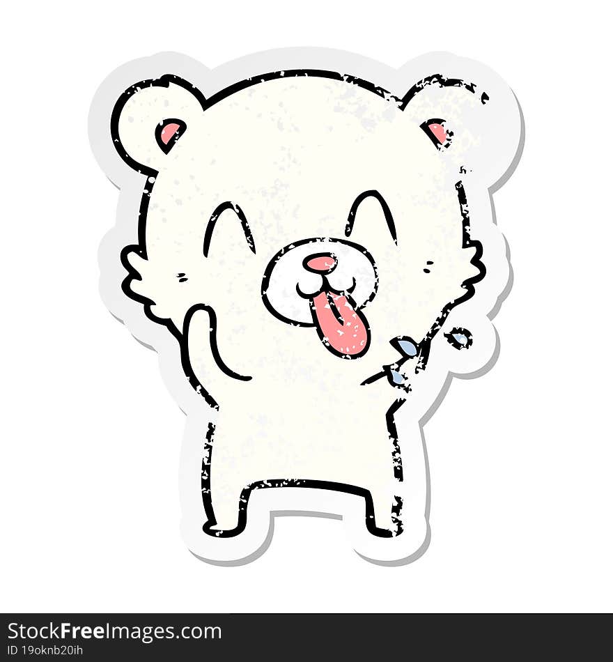 distressed sticker of a rude cartoon polar bear sticking out tongue