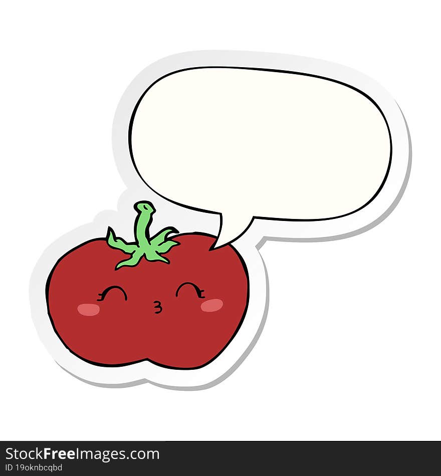 cartoon tomato with speech bubble sticker. cartoon tomato with speech bubble sticker