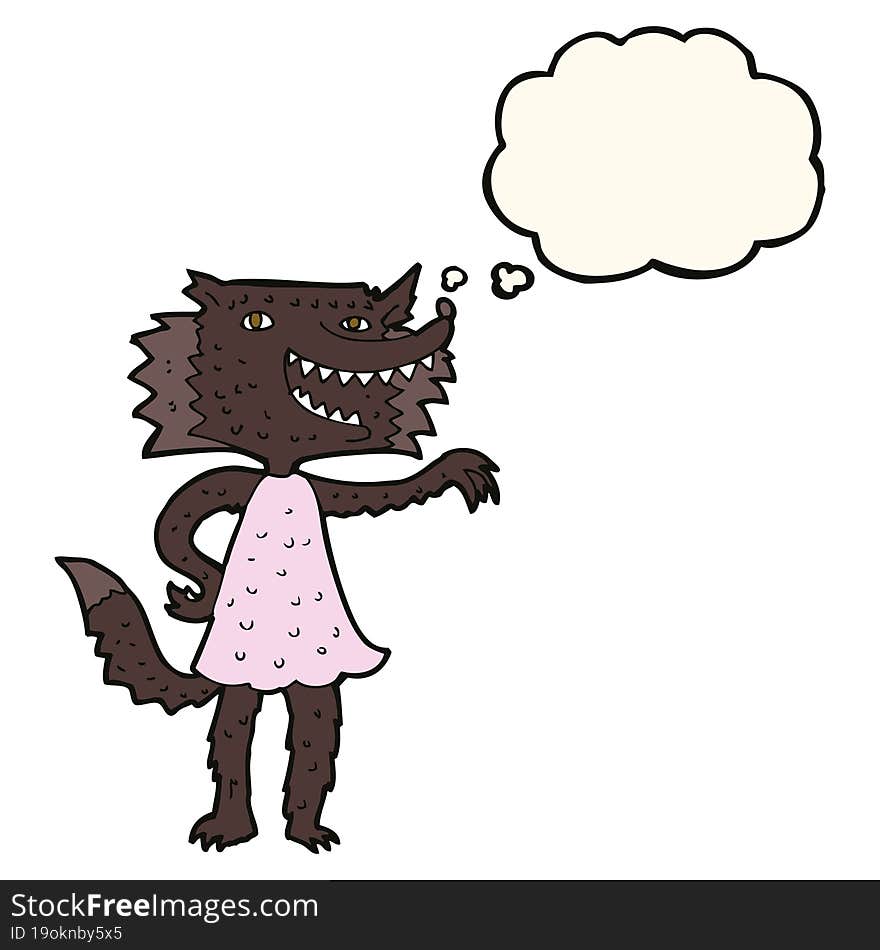 Cartoon Wolf Girl With Thought Bubble