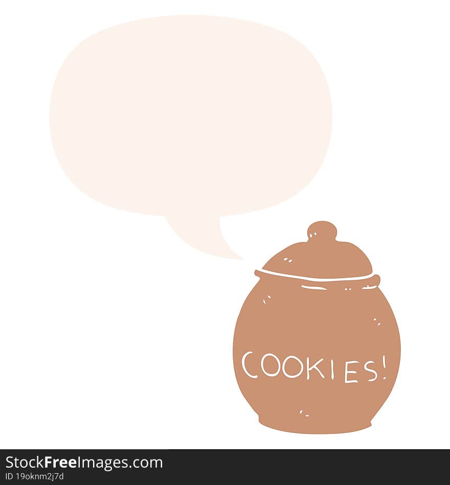 cartoon cookie jar and speech bubble in retro style