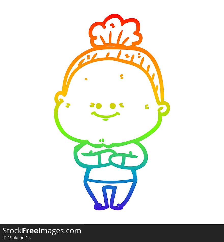 rainbow gradient line drawing cartoon happy old woman