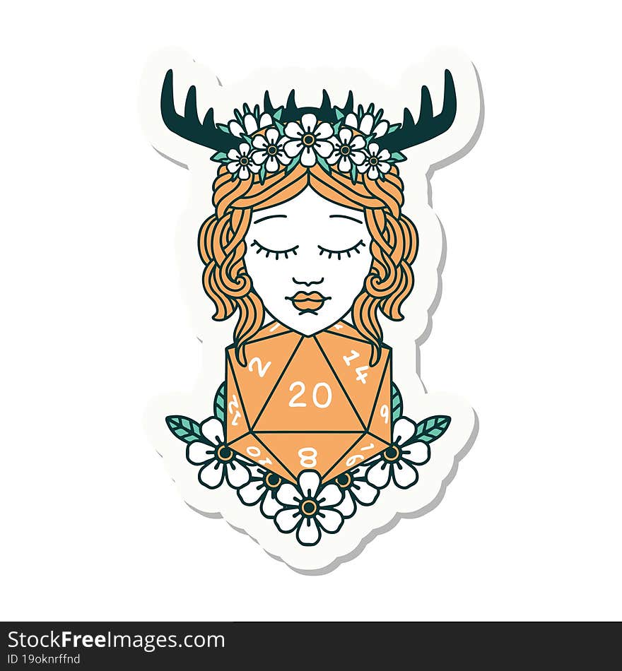 sticker of a human druid with natural twenty dice roll. sticker of a human druid with natural twenty dice roll