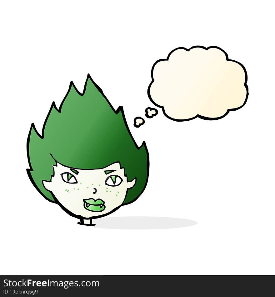 cartoon vampire head with thought bubble