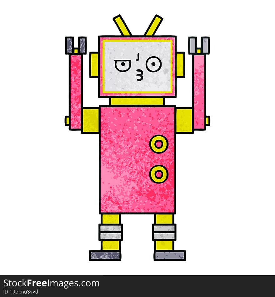 retro grunge texture cartoon of a robot