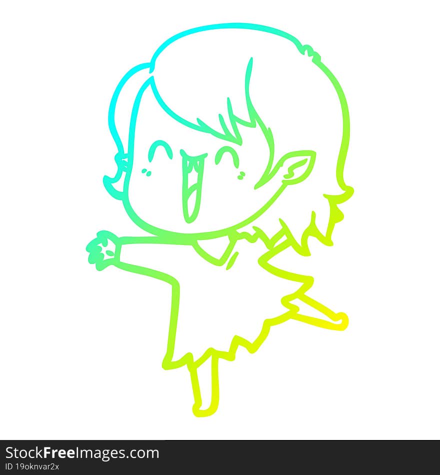 cold gradient line drawing cute cartoon happy vampire girl