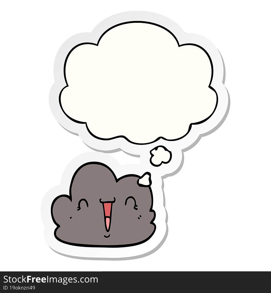 Cartoon Happy Cloud And Thought Bubble As A Printed Sticker