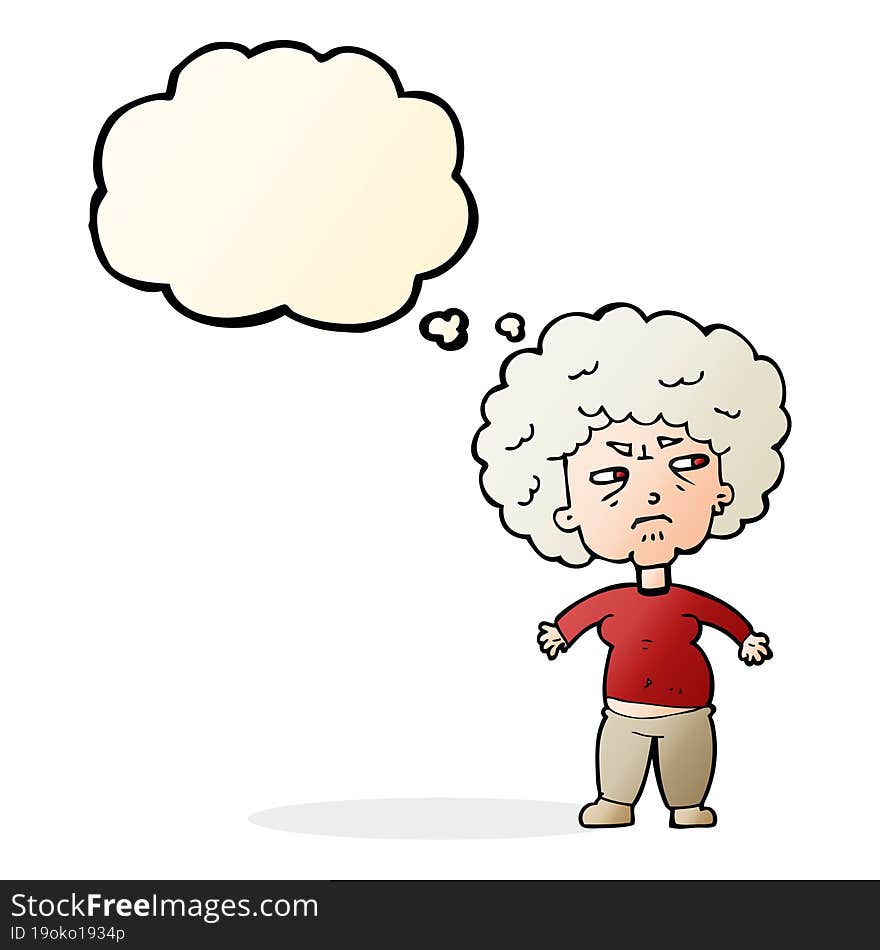 Cartoon Annoyed Old Woman With Thought Bubble