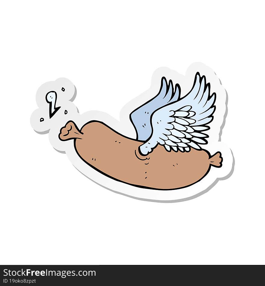 sticker of a cartoon flying sausage