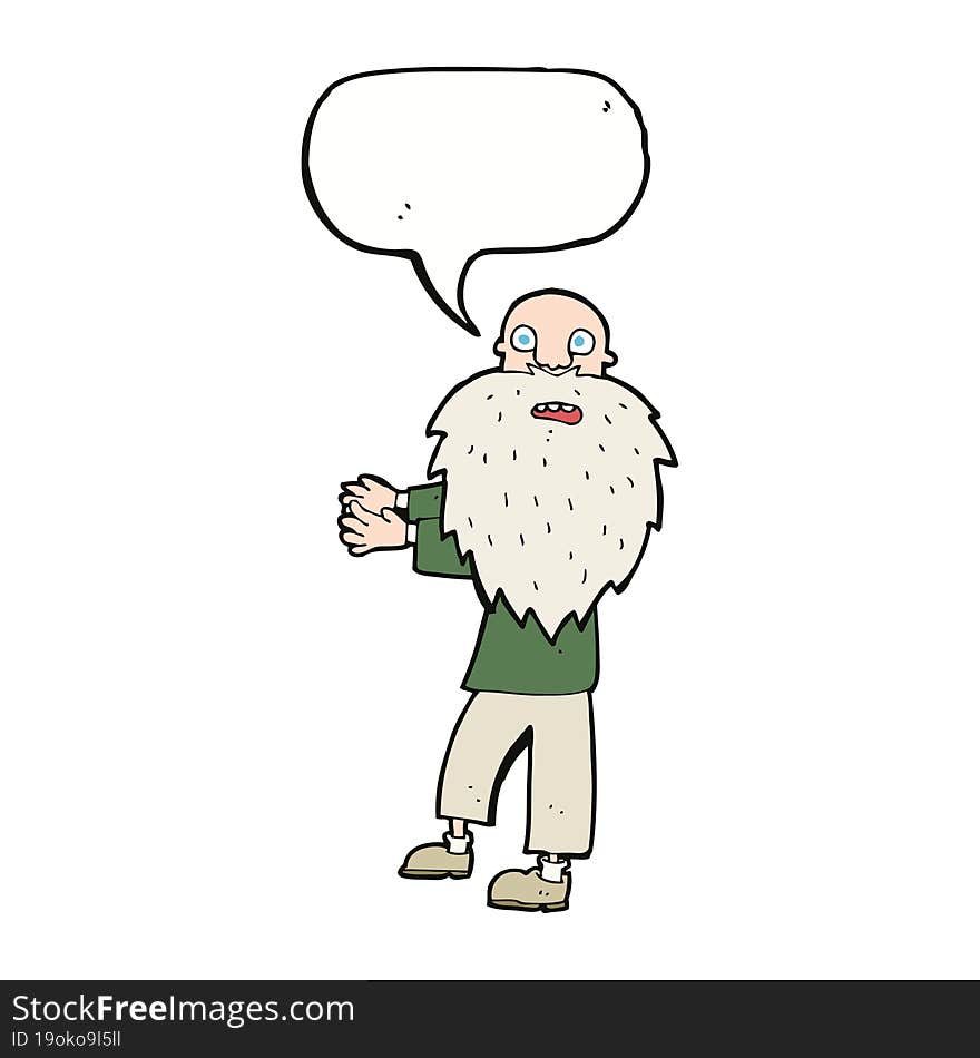 cartoon bearded old man with speech bubble